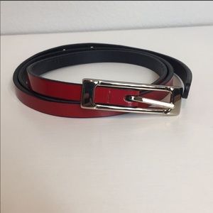 Skinny Red Belt with Silver Buckle